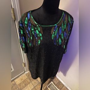 Vintage Stenary colored Sequins and beaded blouse.2X. minor imperfection.